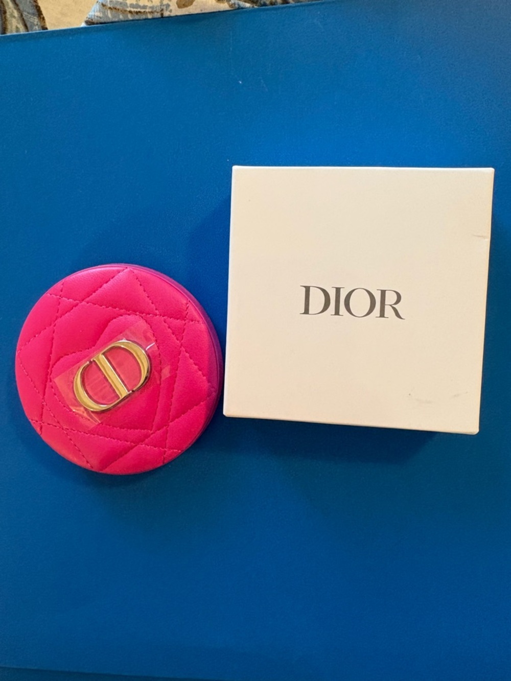 Dior Pink Quilted Compact Case with Metallic CD Logo GWP-New with Box